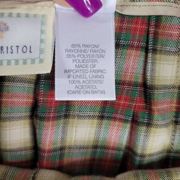 Susan Bristol Tartan Plaid Pleated Midi Skirt Size 14P Fringed Kilt Deadstock US - Picture 5 of 10